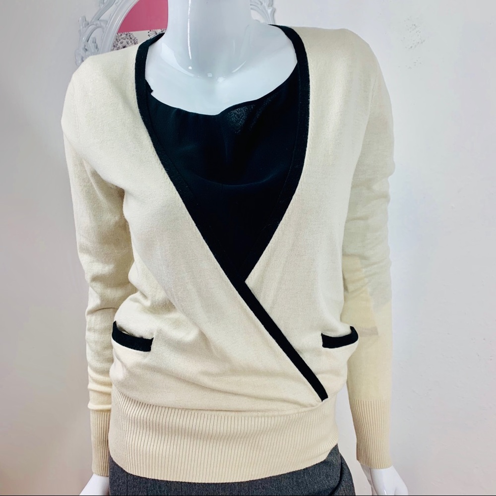 Ann Taylor / Cream Black Surplice Sweater - Picture 1 of 7